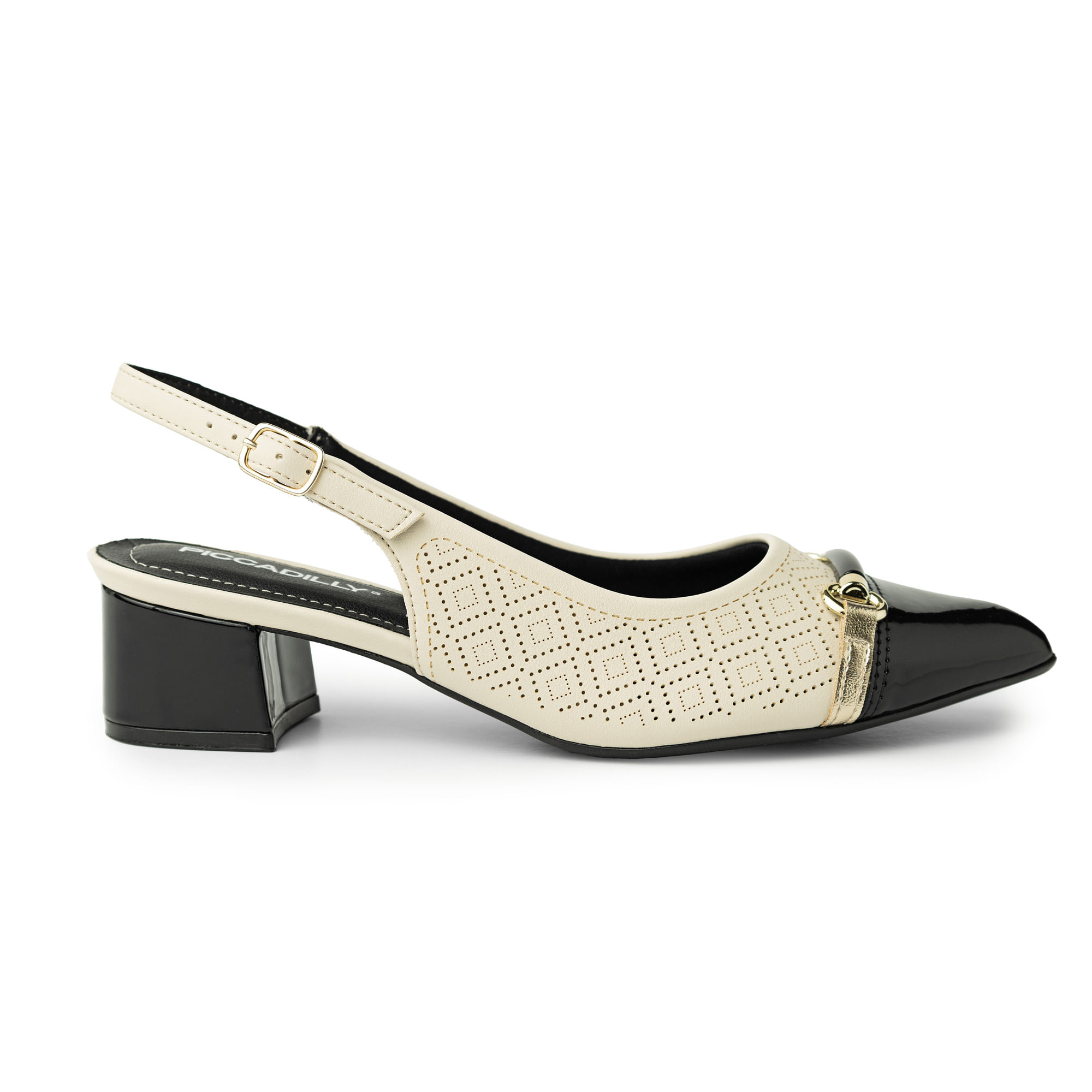 Slingback Taci Salto Médio Off White com Preto